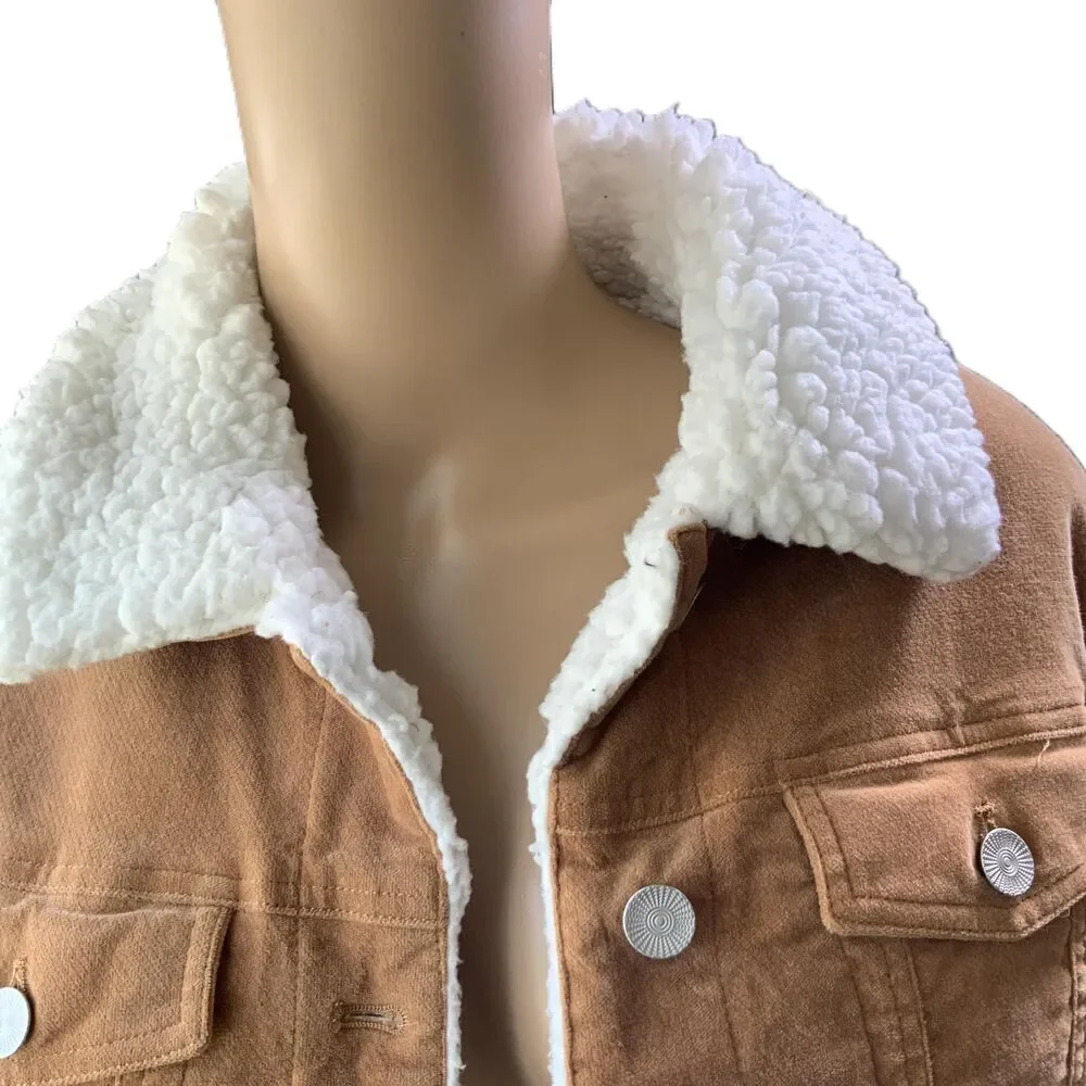 Forever 21 Tan Corduroy Sherpa Lined Trucker Jacket Size Medium‎
